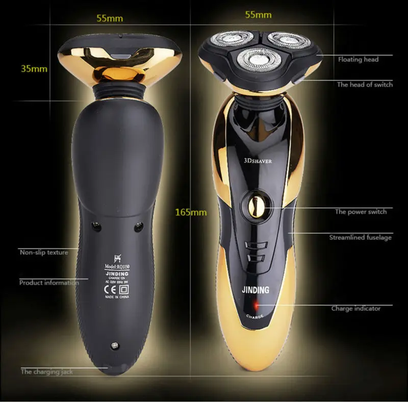 JINDING Водонепроницаемый 3D электробритва с плавающей головкой перезаряжаемый