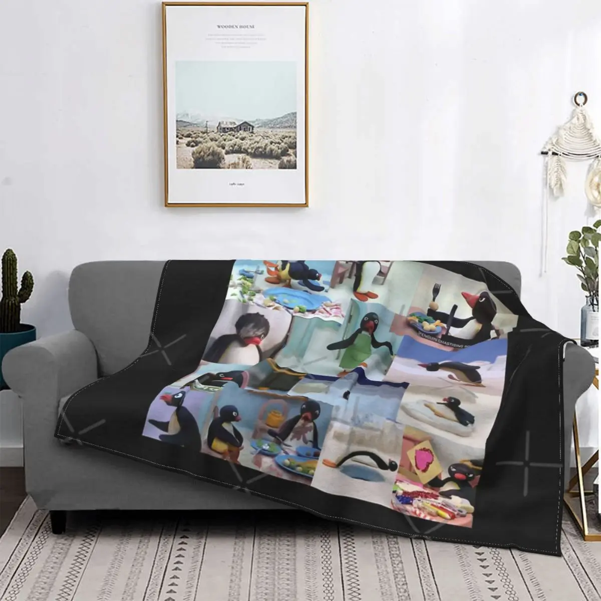 

Pingu Iii-Manta de muselina a quadros para cama, manta Kawaii