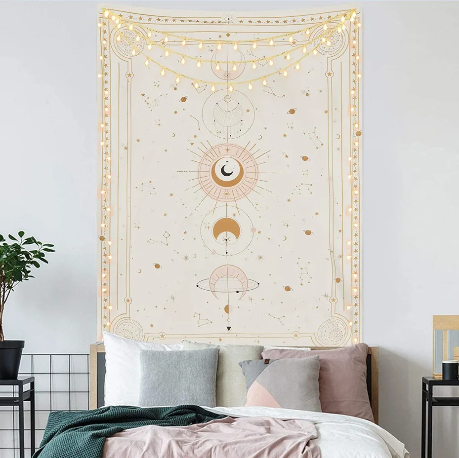 Astrology Moon Phase Tarot Tapestry Wall Hanging Witchcraft Bed Room Wall Decor Art Celestial Psychedelic Tapestry Fabric Carpet