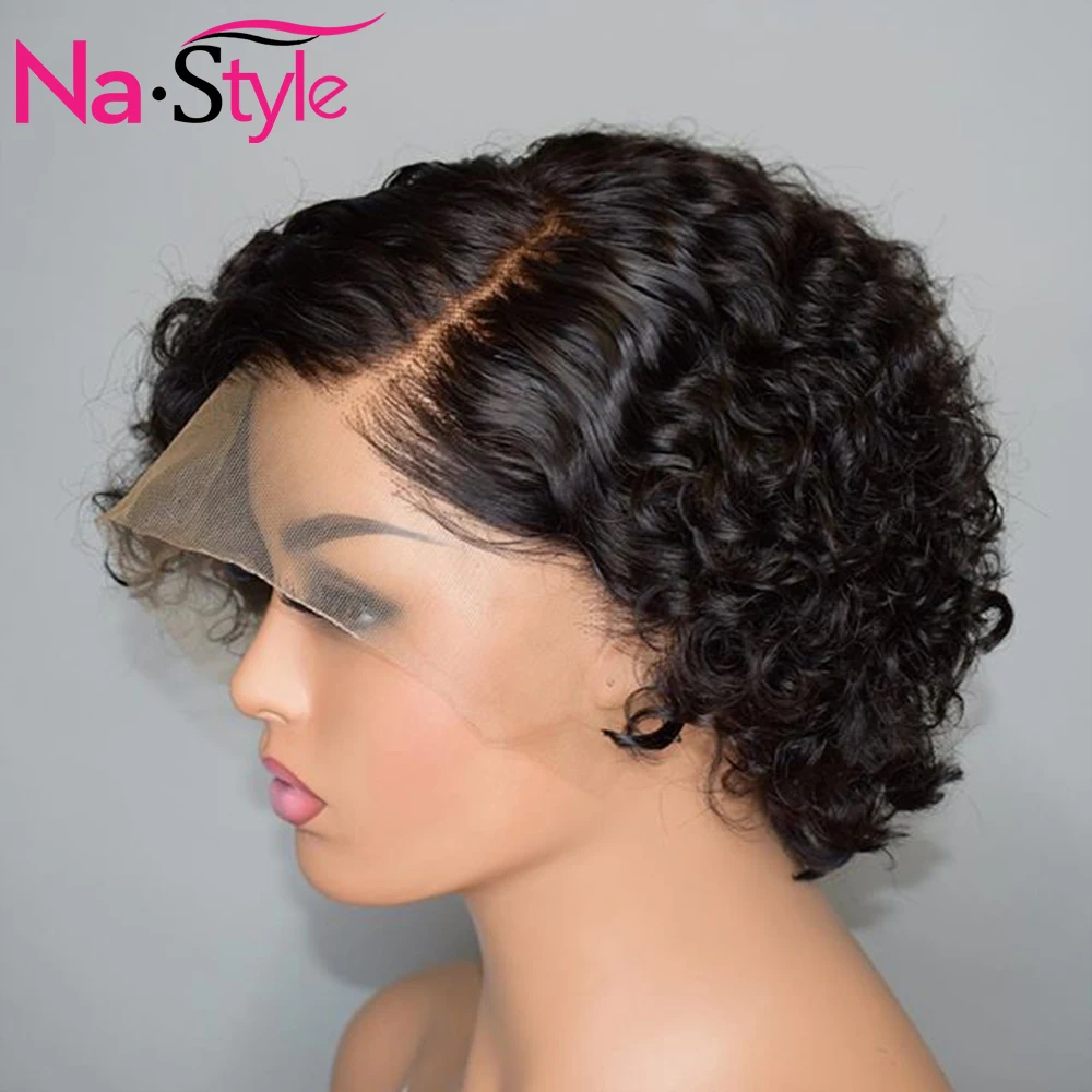 Вьющиеся Боб Синтетические волосы на кружеве парики вырезать эльфа парик 150 250 Remy