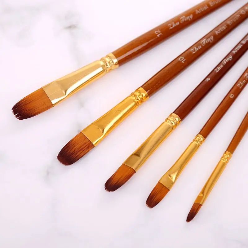 Кисти для рисования нейлоновые 5 шт. | Канцтовары офиса и дома