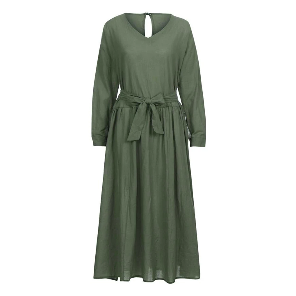 Women Long Sleeve Dress Side Split Vintage V Neck With Sashes Vestidos De Festa Loose Long Fashion Femme Slit Ladies Shirt Dress