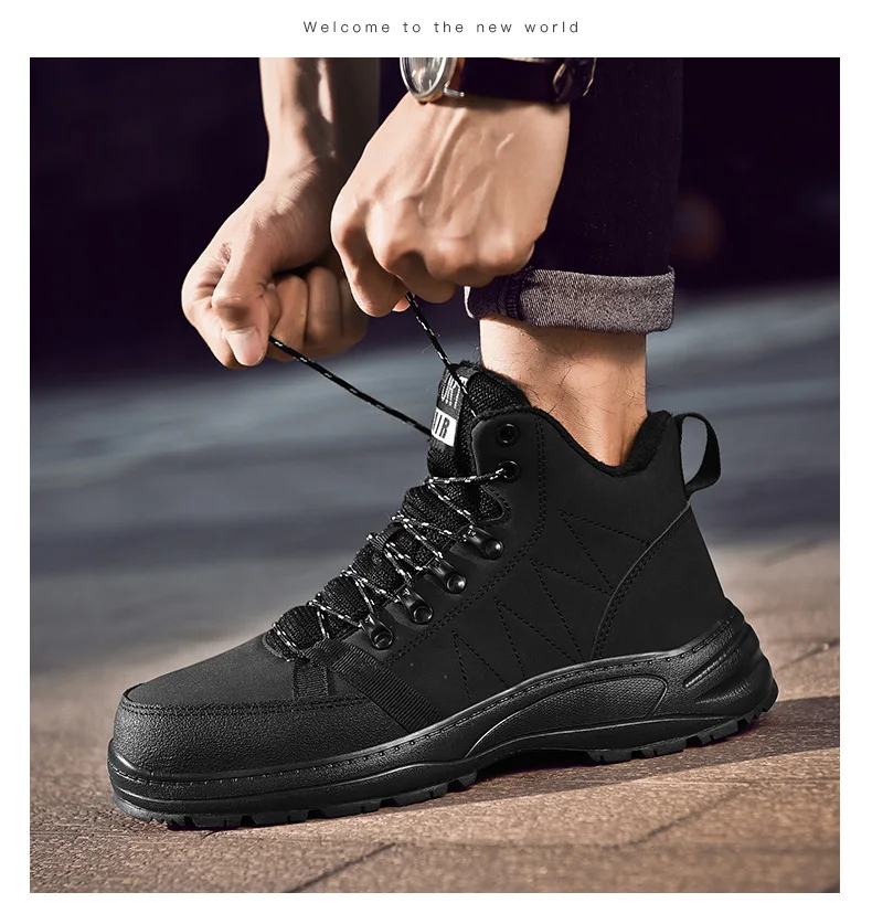Мужские зимние кожаные ботинки Мужская Рабочая обувь черного цвета Зимние