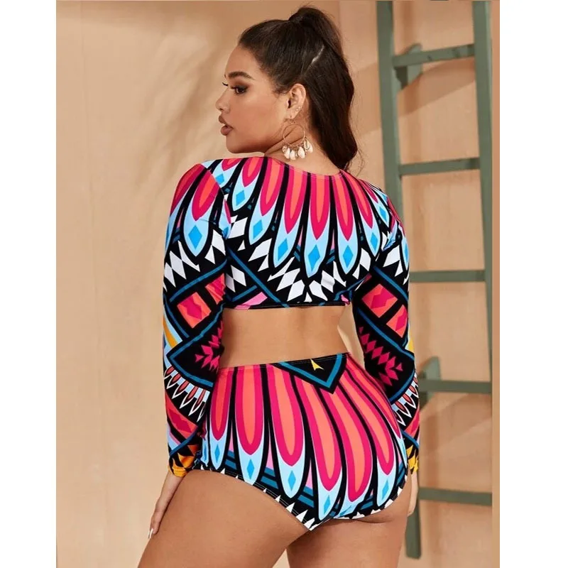 

Women's Swimwear 2021 New Sexy Split Long Sleeve Swimsuit Printed Split Sexy Bikini European and American Swimsuit