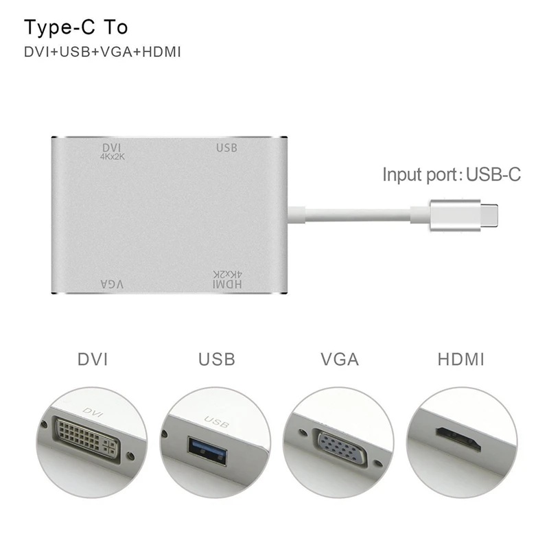 4 в 1 Usb 3 Type C к Hdmi Vga Dvi 0 выход Расширенный концентратор 4K 1080P 3D видео конвертер для