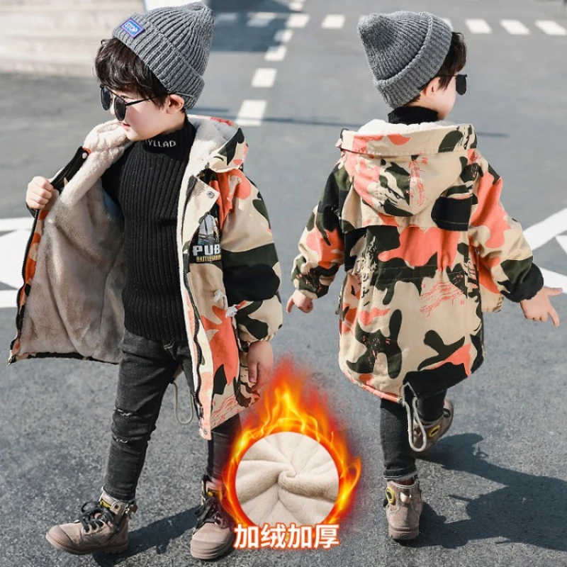Одежда с капюшоном для маленьких мальчиков зимние детские теплые меховые куртки