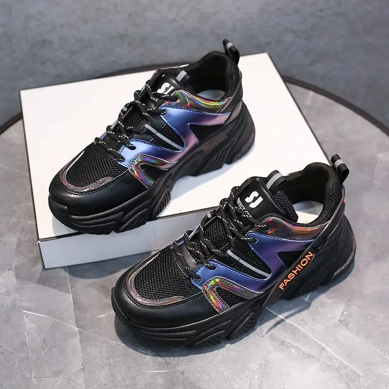 

New Women Platform Chunky Sneakers Spring Korean Fashion Lace Up Casual Shoes Woman Breathable Old Dad Shoes Vulcanized Shoes
