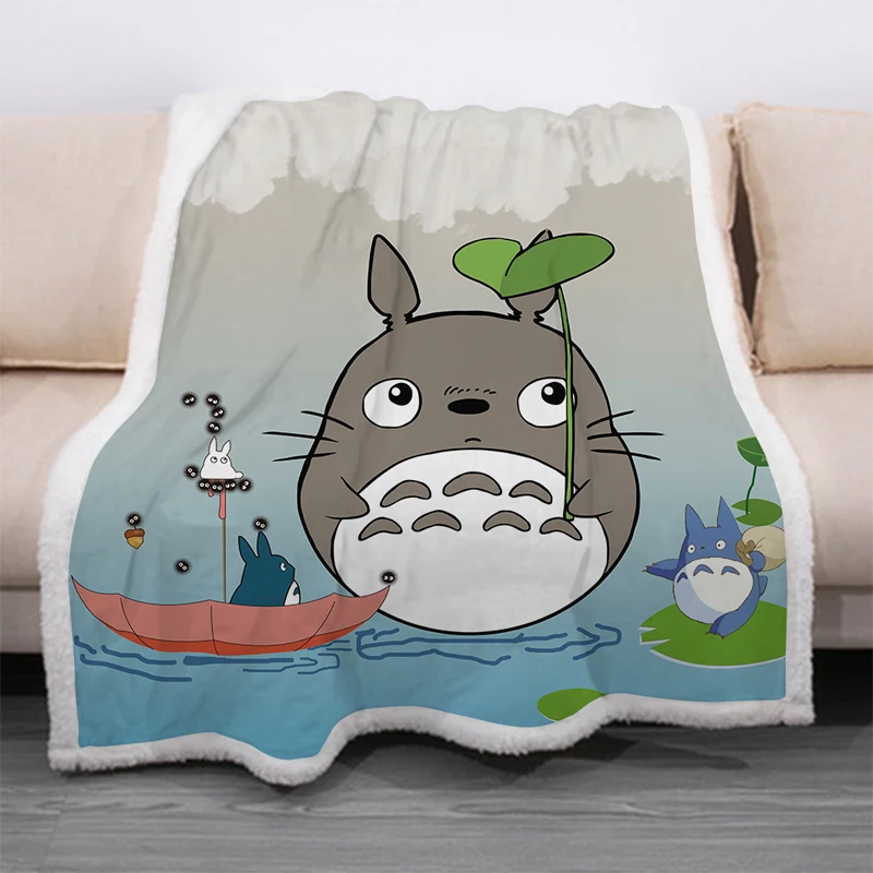 Мультяшное одеяло Totoro с забавными персонажами 3D принтом Sherpa на кровати домашний
