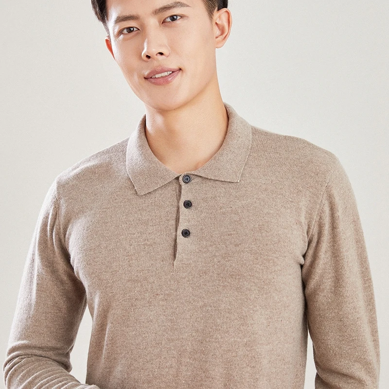 

Autumn And Winter Men's High-End 100% Pure Wool Fashion Loose Knit Pullover Soil Lapel All-Match Business Casual Bottoming Shirt