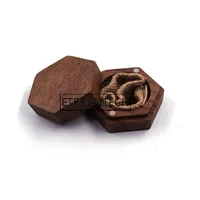 50pcs Hexagon Rustic Wedding Wood Ring Box Holder Wedding Ring Bearer Box Black Walnut Jewelry Box