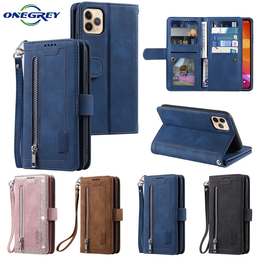Роскошный кожаный чехол кошелек с откидной крышкой на молнии для iPhone 12 Mini 11 Pro XS Max