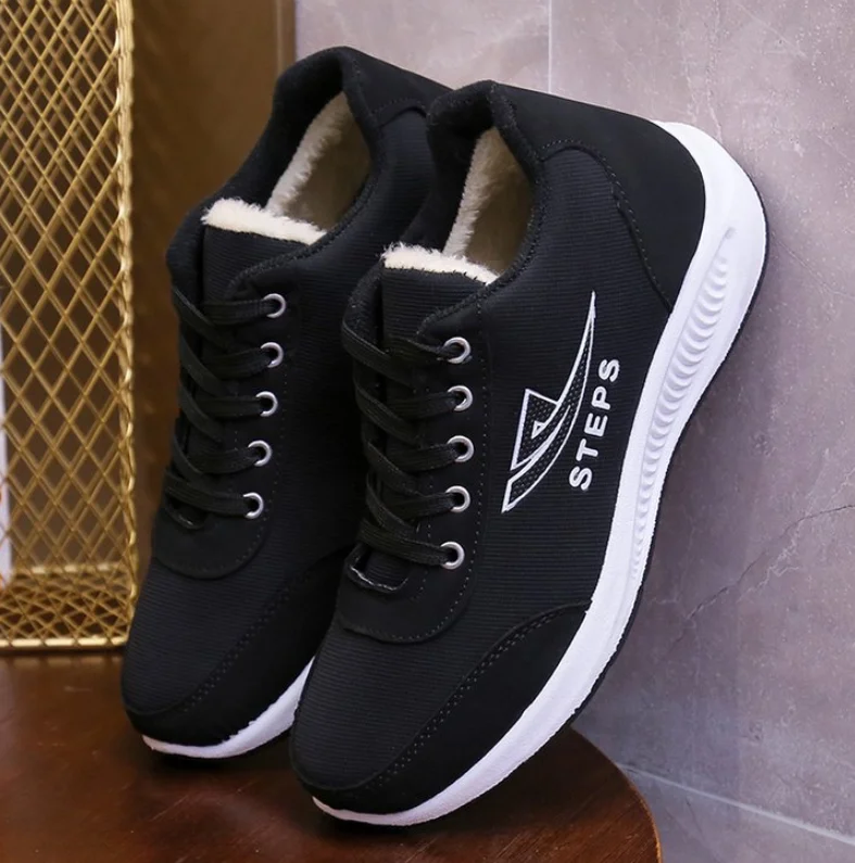 High Quality New Women Winter Warm Sneakers Casual Shoes Women Fashion Breathable Running Flat shoes - Цвет: Черный