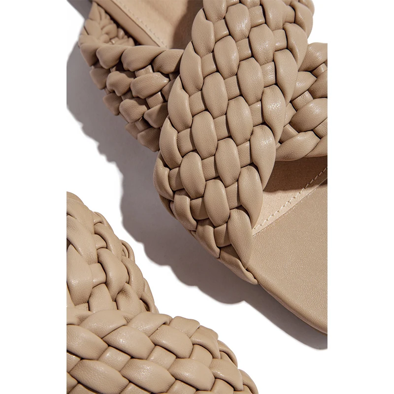

Women's Square Toe Slippers 2021 Woman Weave Cross Flats Summer Plus Size Women Slides Lady Fashion Footwear Female Casual Shoes