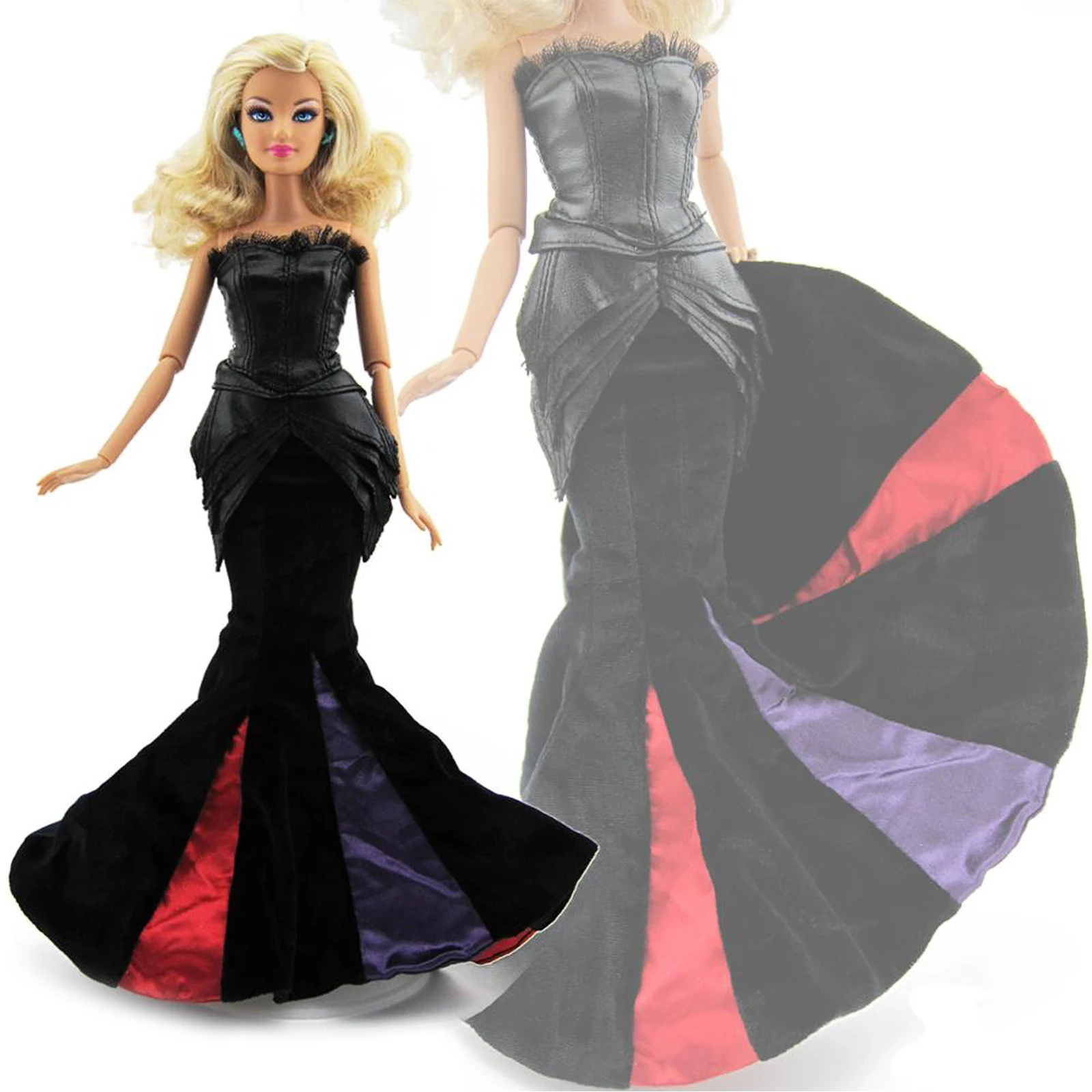 Великолепная без бретелек платье с юбкой годе кожаным верхом вечерние платья для