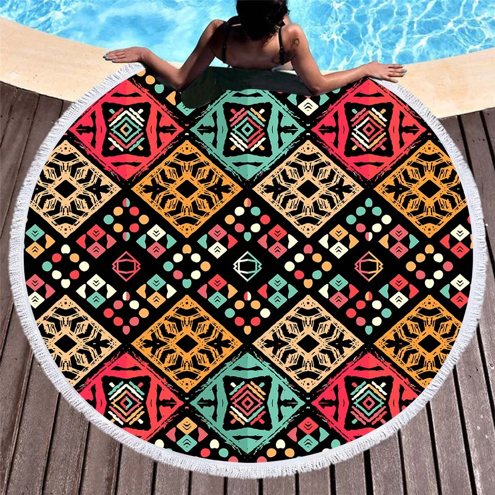 

BOHO круглое пляжное полотенце одеяло для плавания богемное банное полотенце для взрослых банные полотенца из микрофибры коврик для пикника