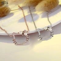 korean pearl pendant kitty necklace female kt inlaid crystal zircon jewelry simple and cute valentines day gifts on february 14
