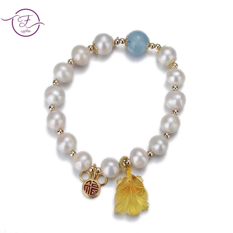 

New Style Freshwater Pearl Amber Charm Bracelet for Women Goldfish Beaded Bracelet Luxury Gift Bangles Fine Jewelry