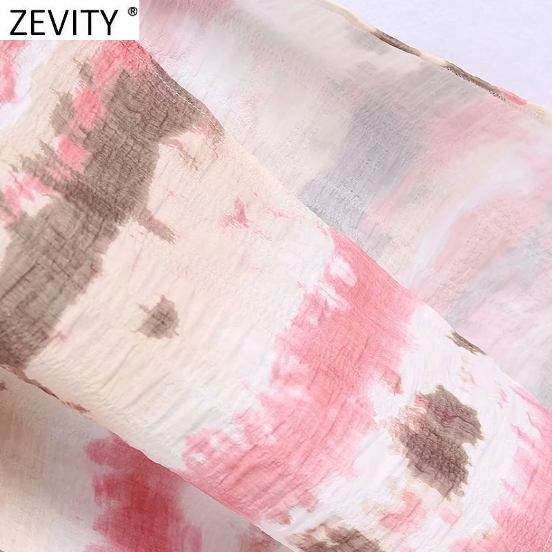 

ZEVITY 2021 Women Vintage Color Matching Tie Dyed Printing Split Cardigan Coat Female Bow Sashes Kimono Chic Summer Tops CT721
