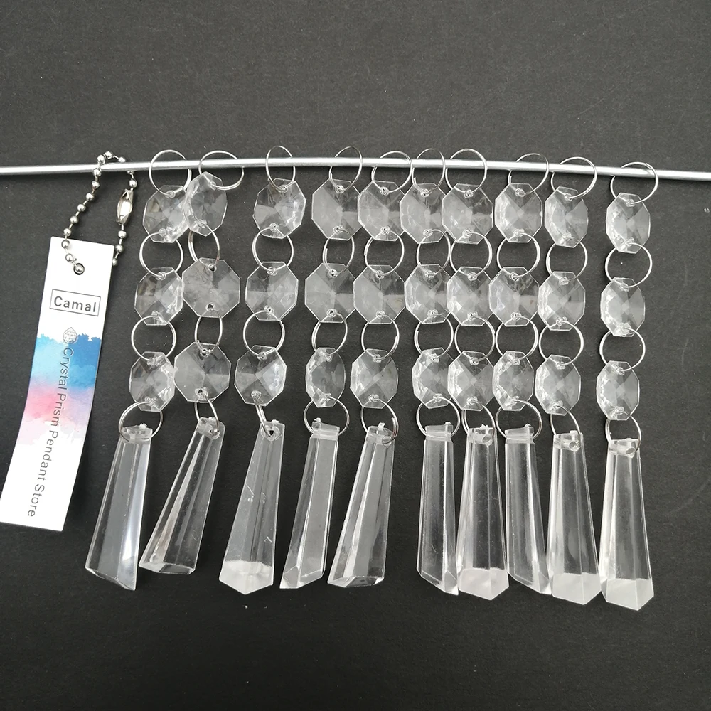 

Camal 60pcs 11.2cm Acrylic Crystal Octagonal Bead Faceted Pendant String Garland Chandelier Lamp Part Hanging Curtain Wedding