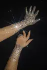 Женские блестящие прозрачные сетчатые длинные перчатки Модные Стрейчевые Стразы перчатки для ночного клуба танцор певицы сценическая одежда