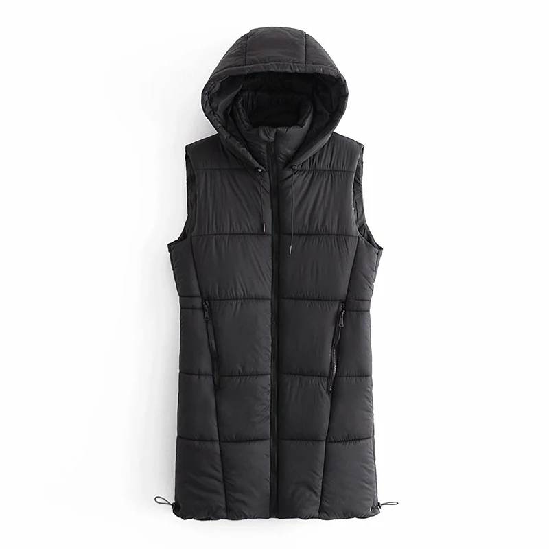 

Drawstring Parkas Female Warm Thick Big Pocket Outwear Winter Women ZA Vest Hooded Coats 2020 New Zipper Down Cotton Jacket
