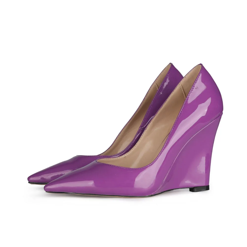 

6 Colors Women Wedding Bridal Slip On Pointy Toe Casual Wedge Heel Shoes Pumps Plus Size New 2022