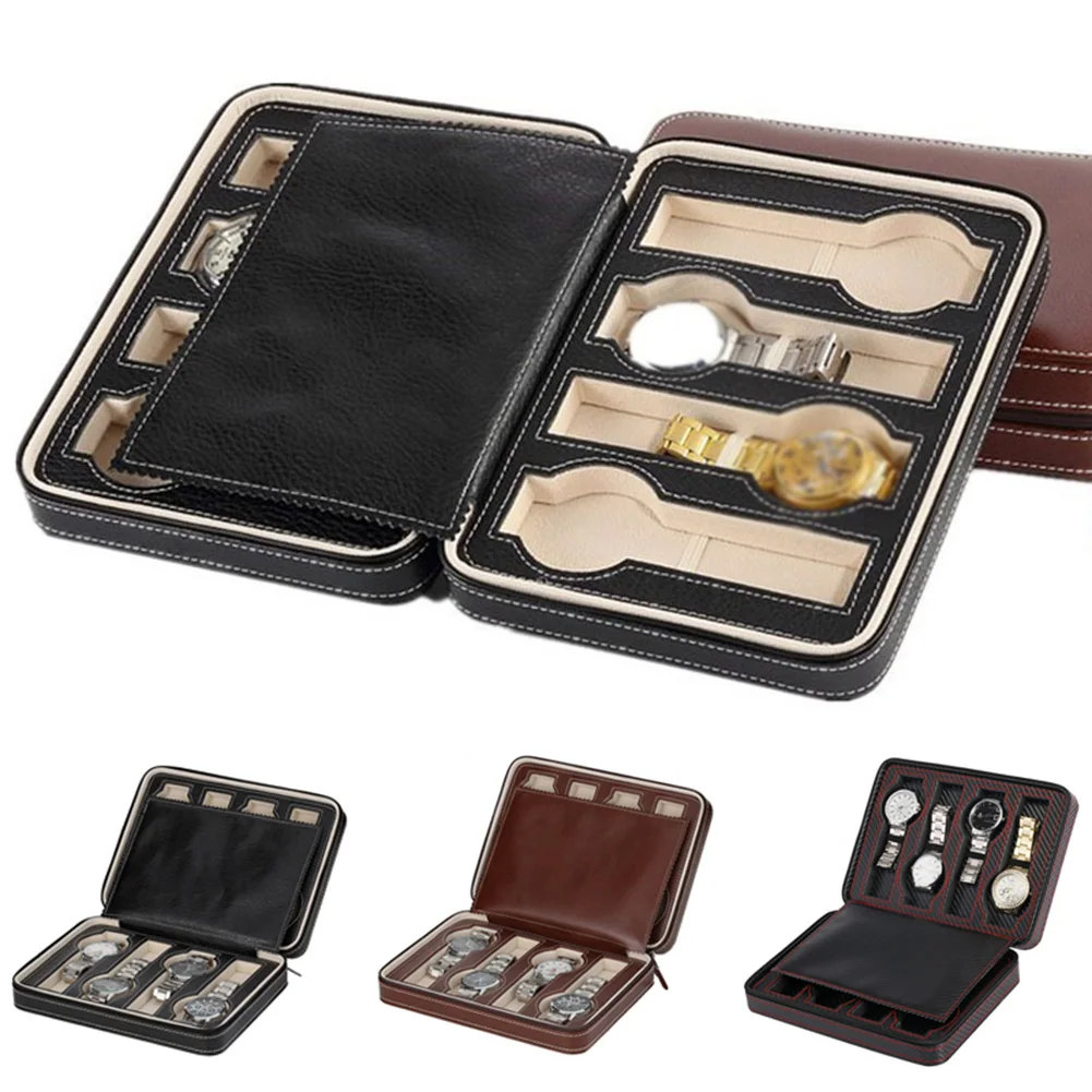 

8 Grids PU Leather Watch Box Organizer Storage Watches Display Case Tray Zipper High Quality Packing Organizers New Design Hot