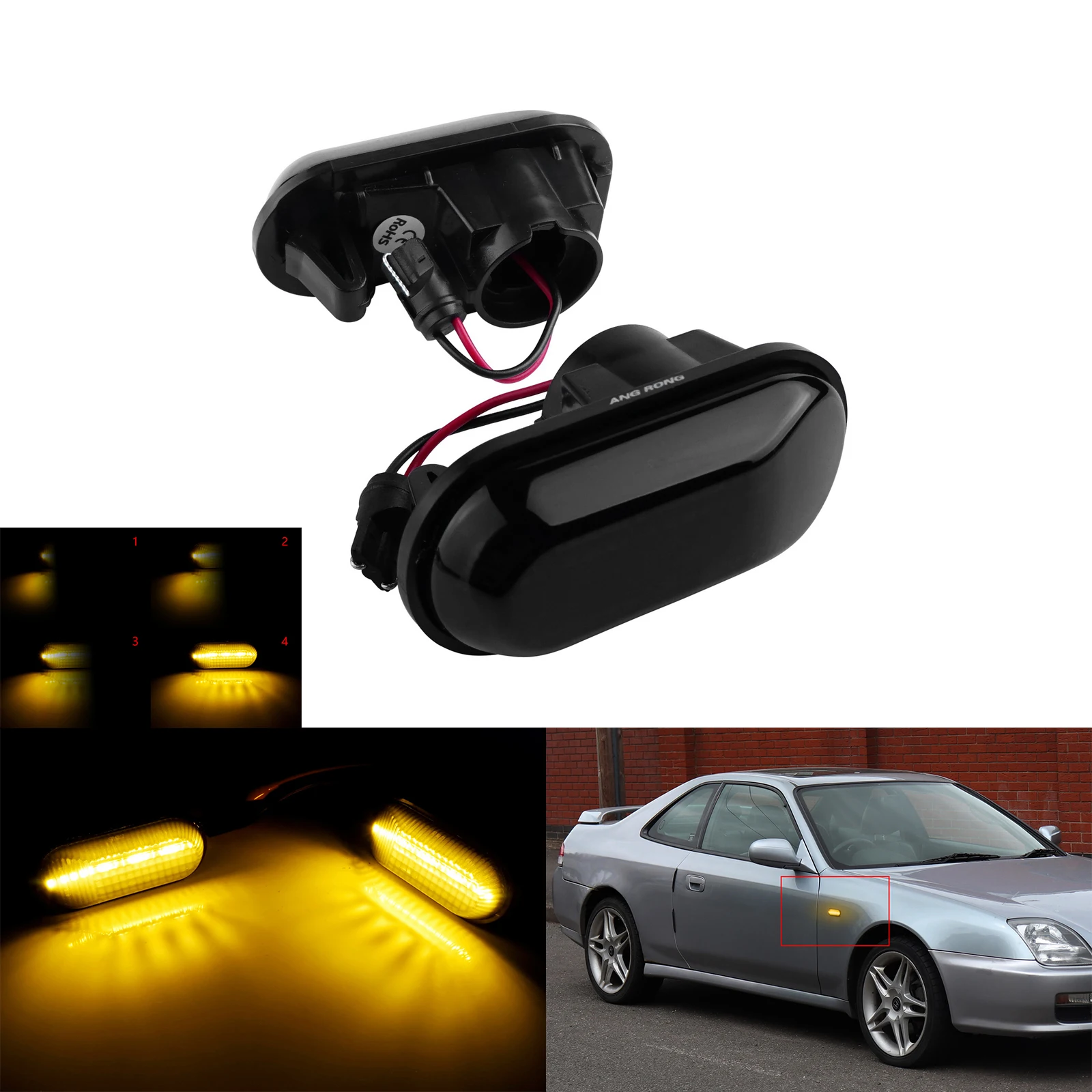 

2x Black Tinted Lens Dynamic LED Side Fender Marker Turn Signal Indicatior Light For Honda Civic Prelude S2000 CRV