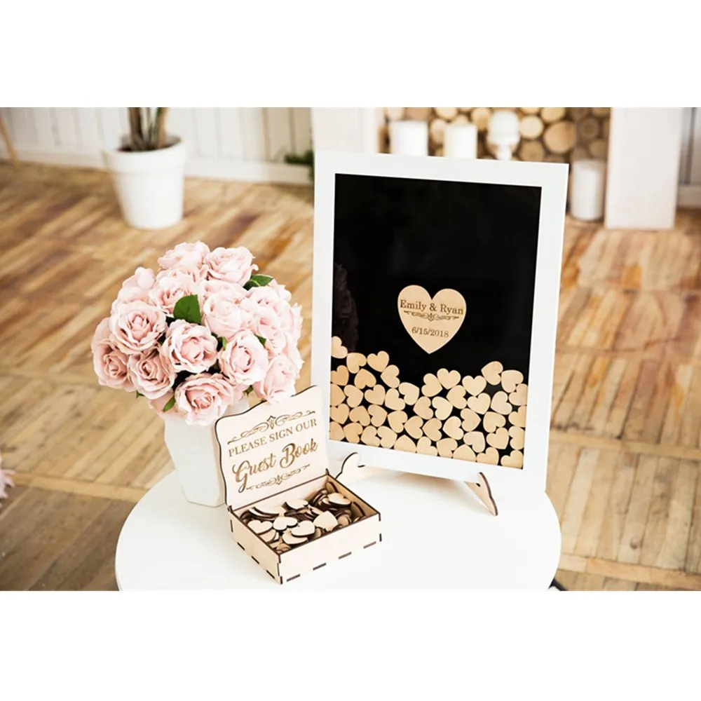 Personalize White border Wedding Guest Book Custom Modern birthday party Wish Box Baby shower Drop Top Guestbook | Дом и сад