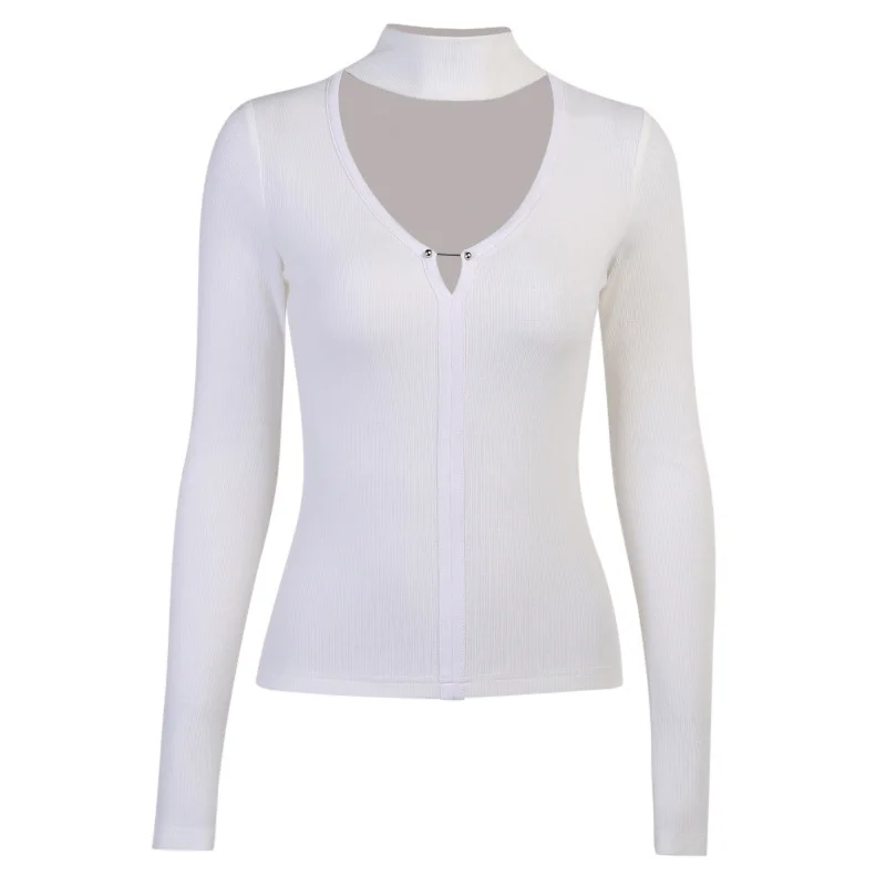 

Zoulv Autumn/Winter Fashion Solid Color Bottoming Warm Slim Long Sleeve Shirt New Careful Machine Scarf V-neck Collar Clavicle
