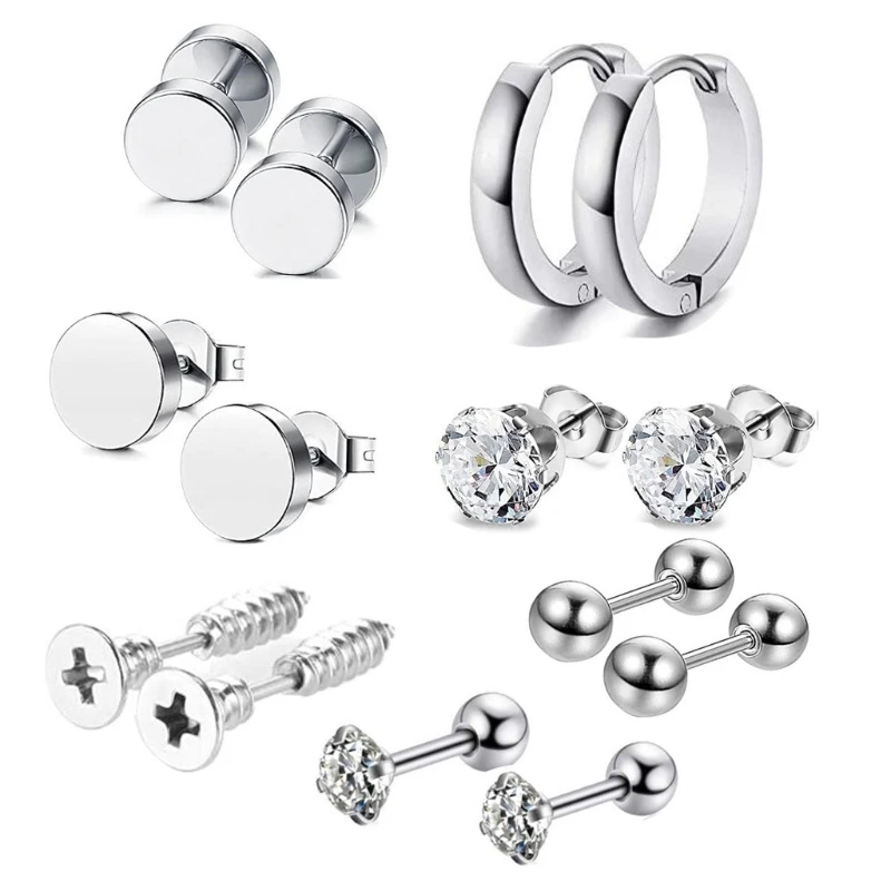 

7 Pairs/Set Stainless Steel Punk Earrings Hip Hop Rock Gothic Ear Studs Unisex Women Men Decorations Jewelry Gifts