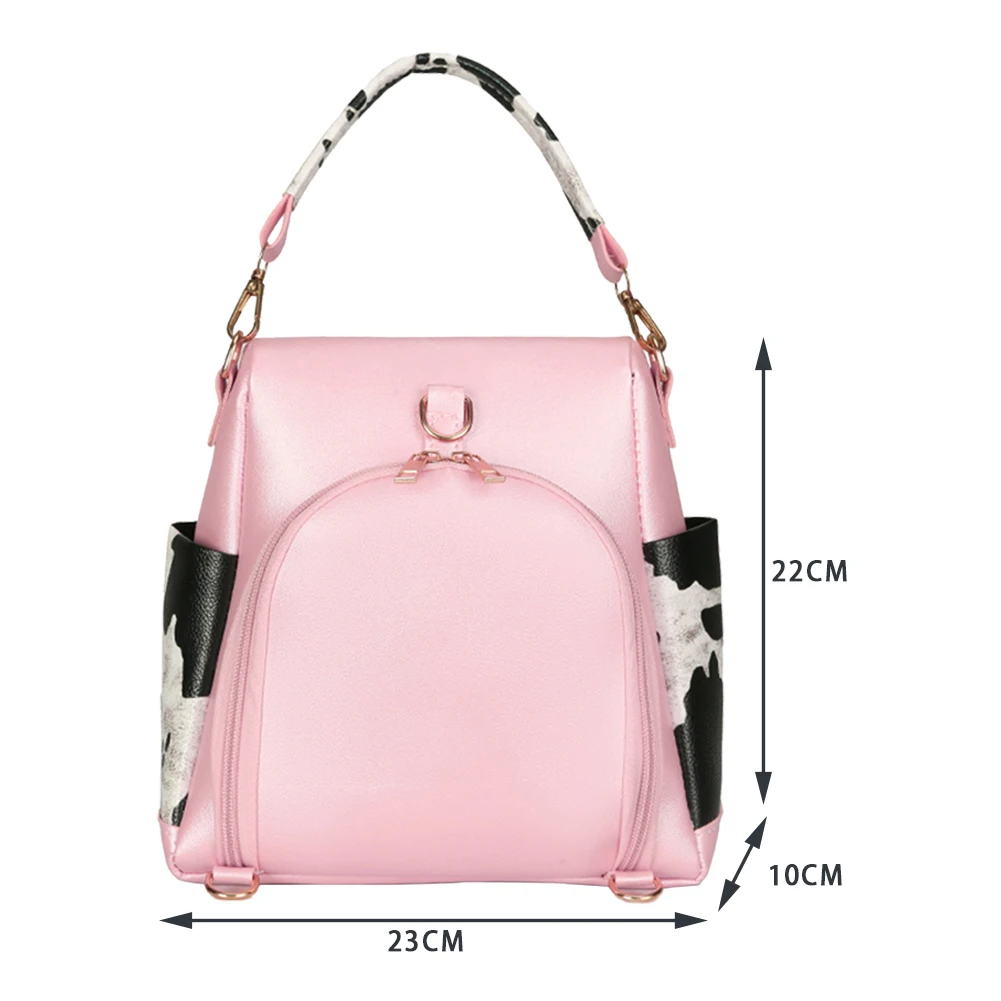 

Casual Women PU Leather Street Shoulder Bags Girls Fashion Cow Pattern Mini Handbag Portable Travel Daily Commuter Backpack