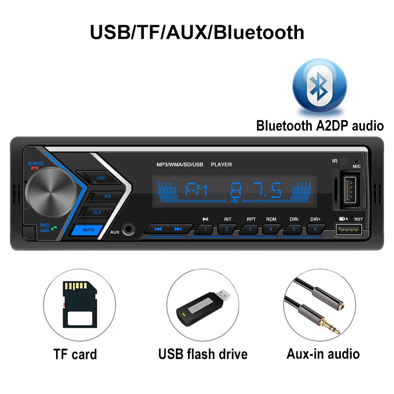 1 Din автомобильный радиоприемник Bluetooth гарнитура A2DP MP3 USB TF Aux in FM стерео приемник 7