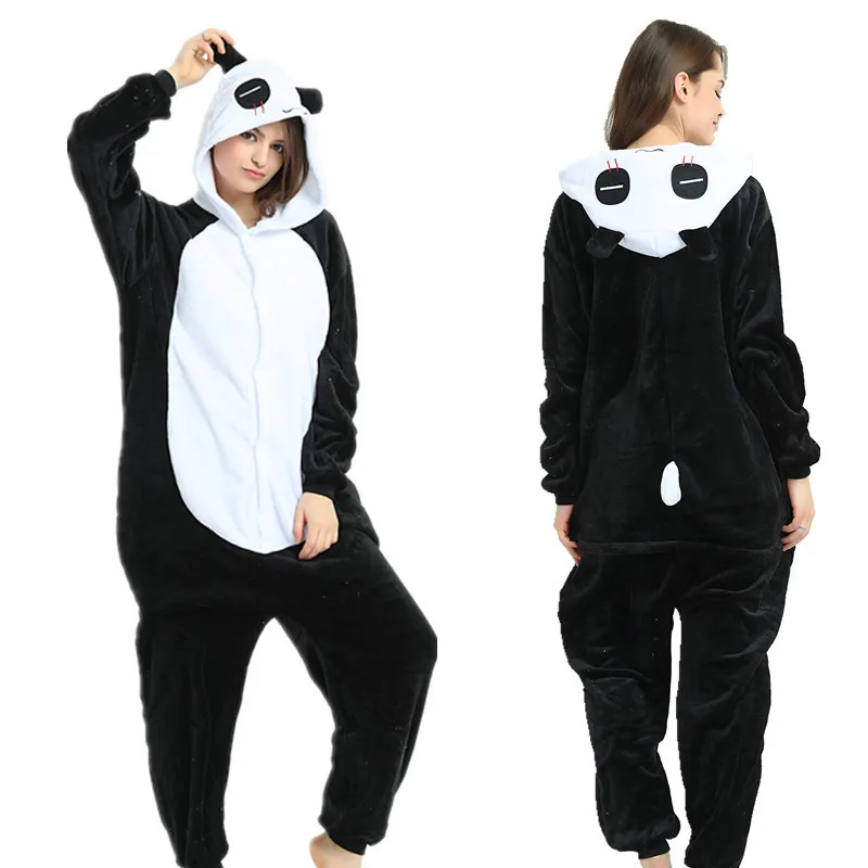 2019 Winter Women Kigurumi Onesie Panda Pajamas Sets Cute Flannel Animal Pajama Nightie Warm Hooded Sleepwear Costume