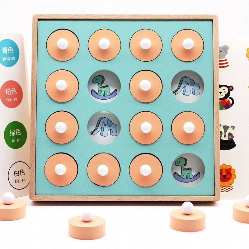 

Дети деревянный памяти шахматы логическое мышление Обучение 3DPuzzles Настольная игра развивающие Цвет AnimalFruitsCognitive AbilityToy подарки