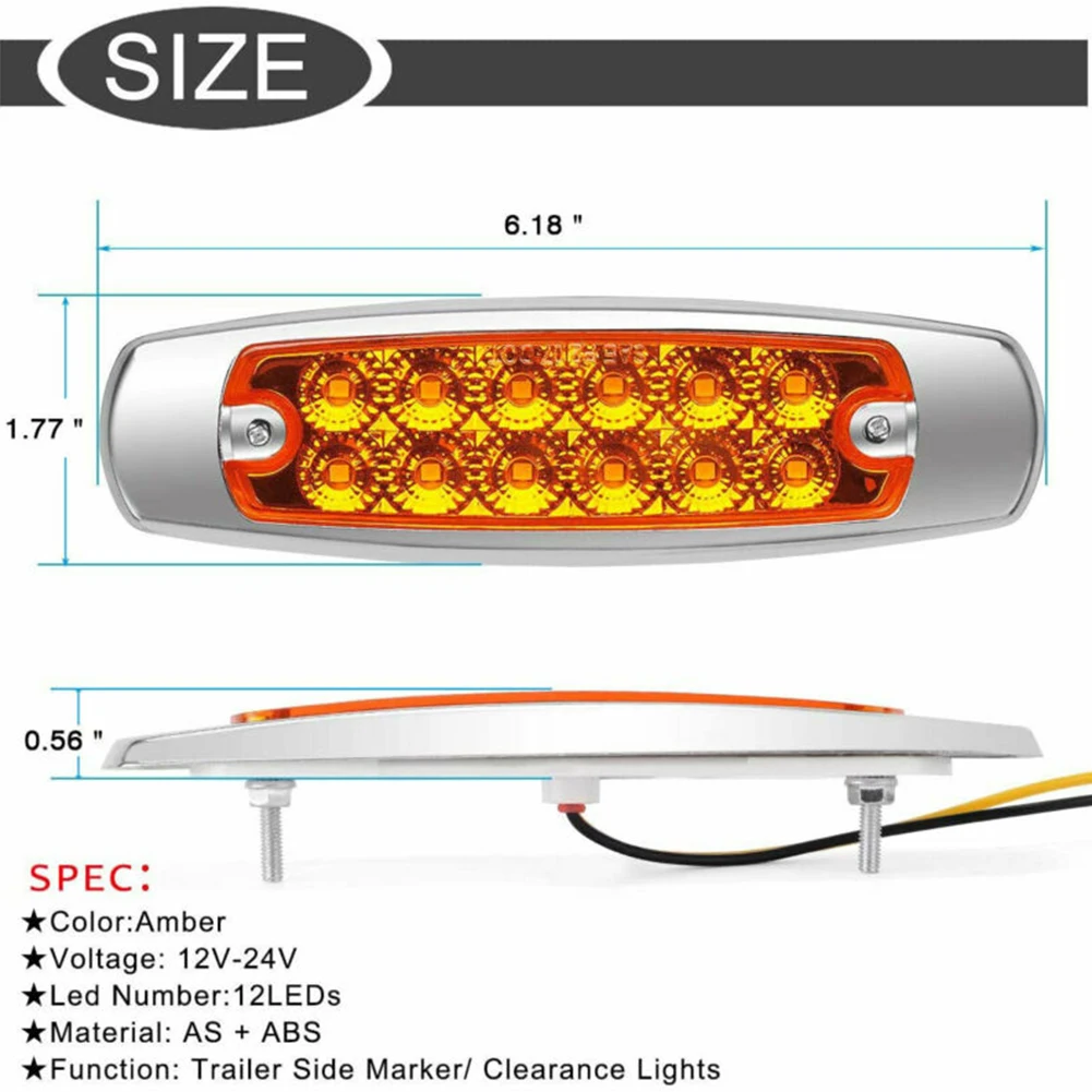 

20PCS Marker Light Amber Waterproof 12V/24V Clearance Side Turn Signal