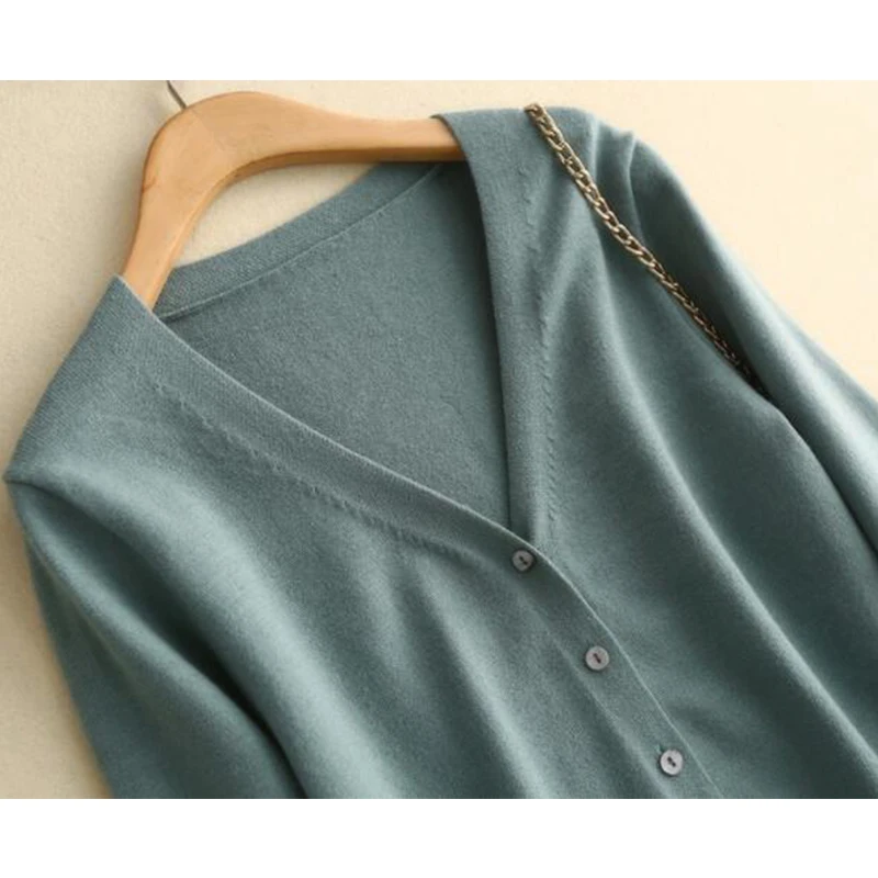 

EORUTCIZ Autumn Knitted Cardigan Women Sweater Short Slim Casual Top Winter V Neck Long Sleeve Basic Tops LM591