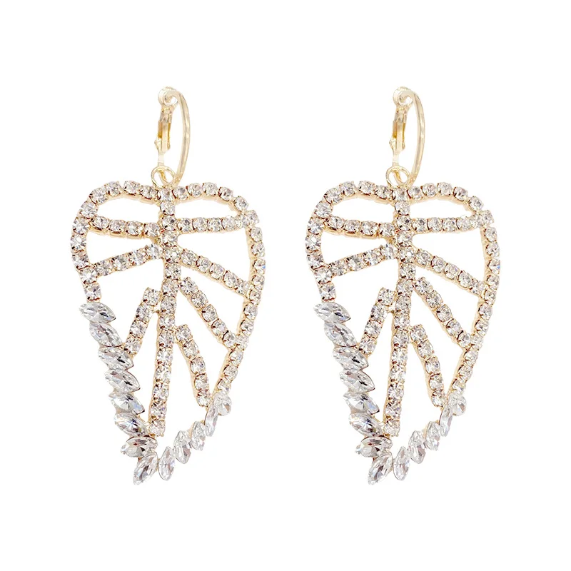 

Big Gold Color Leaves Earring Top Quality Cubic Zirconia Crystal Leaf Exaggeration Hollow Out For women Jewelry Dropshipping