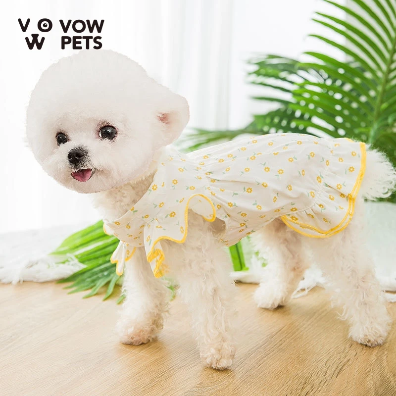 

Dog Skirt Thin Section In Spring And Summer Breathe Freely Fly Chun Sleeve Cat Floral Dress Son Pet Clothes VOW Pets 2021 New