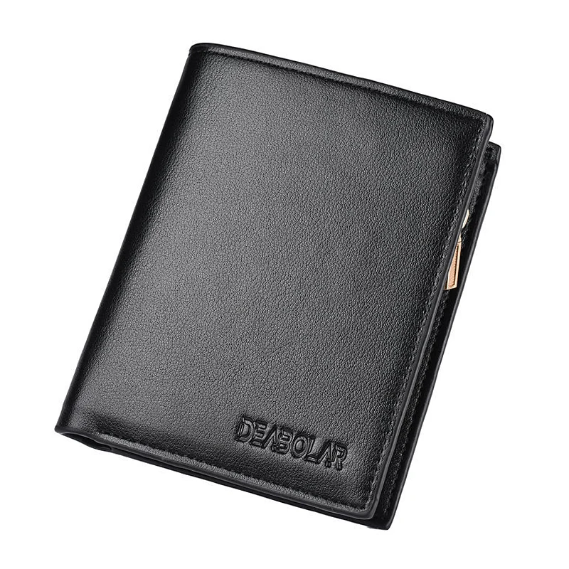 Мужской кожаный короткий кошелек на молнии с карманом для монет деловой передним