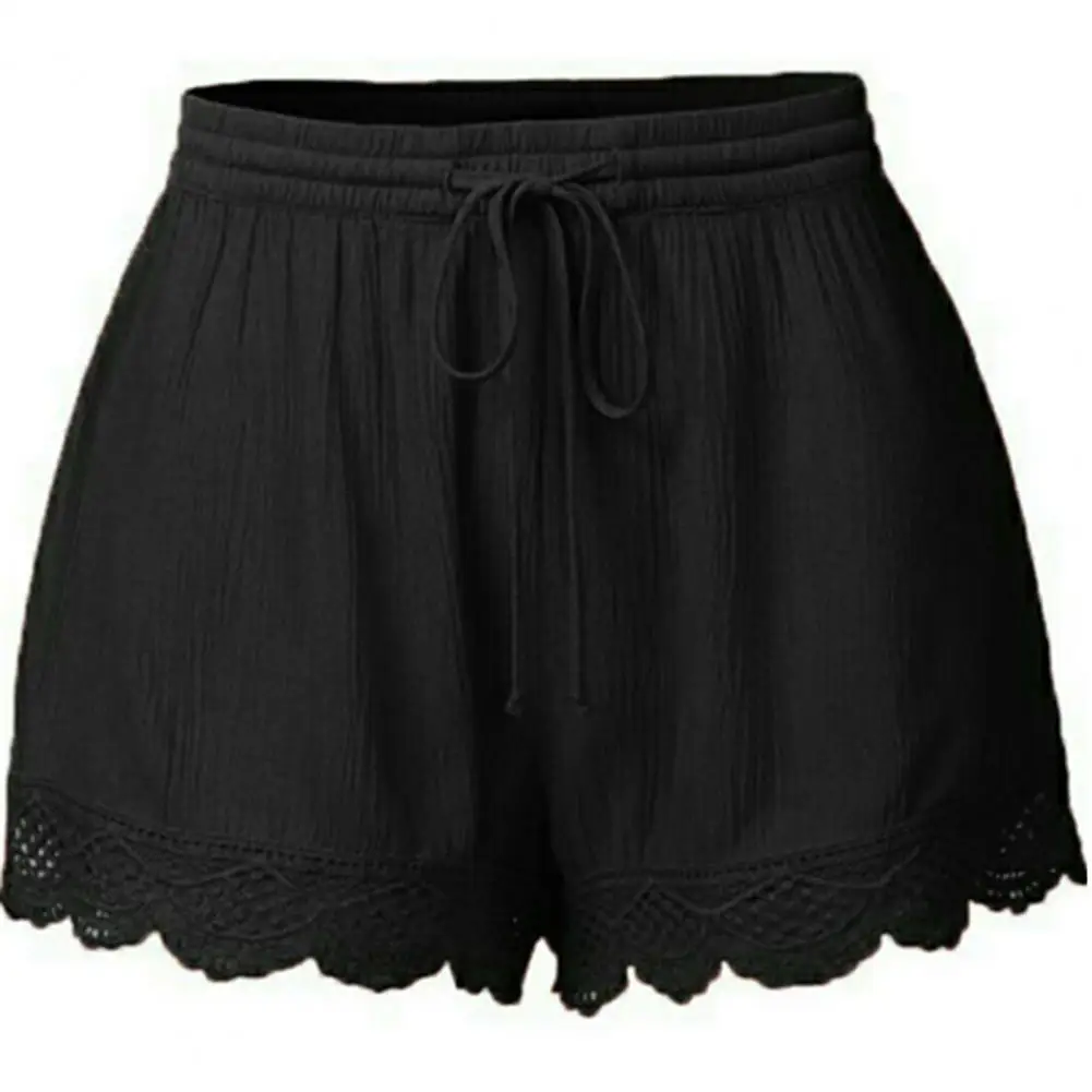 

Casual Ladies Loose Shorts Leisure Lace Stitching Drawstring Elastic Waist Shorts for Going Out Summer Black xxxxl