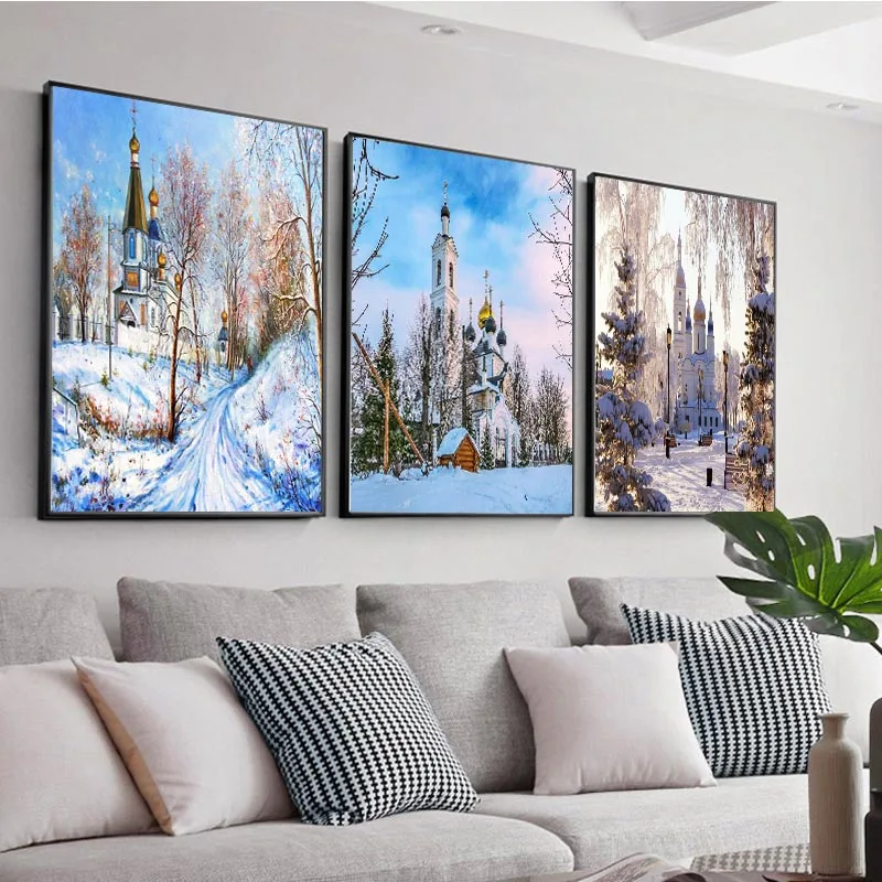 

DIY Snow Castle Full Square Drill Diamond Painting Colorful Handmade Cross Stitch Kits Embroidery Mosaic Home Room Wall Decor