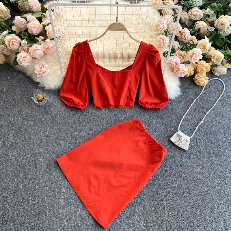 

collar hubble-bubble sleeve short jacket bust skirt of tall waist cultivate morality girl feeling minus age suits