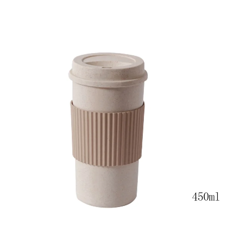 450ml brown 1 шт., портативные круглые кофейные кружки, пшеничная солома, пластиковые чайные стаканы, кружки, бутылка для воды, вакуумная колба, посуда, инструменты - Цвет: 450ml brown