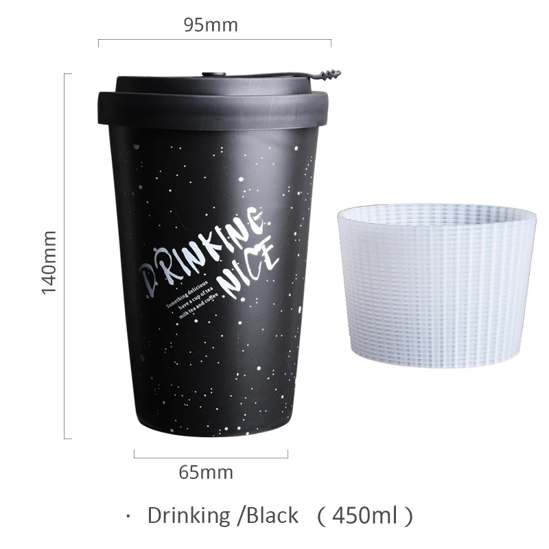Drinking-Black Кофейные кружки керамические кофейные кружки чашки для чая изоляционные Силиконовые утолщенные 450 мл большая емкость дорожная кружка кемпинговые кружки кофейная чашка - Цвет: Drinking-Black