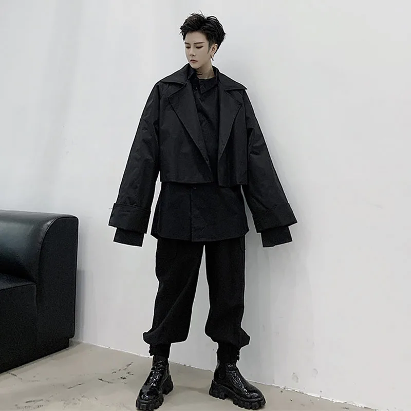 

New Men Japan Harajuku Streetwear Short Jacket Overcoat Male Vintage Casual Cardigan Coat Outerwear