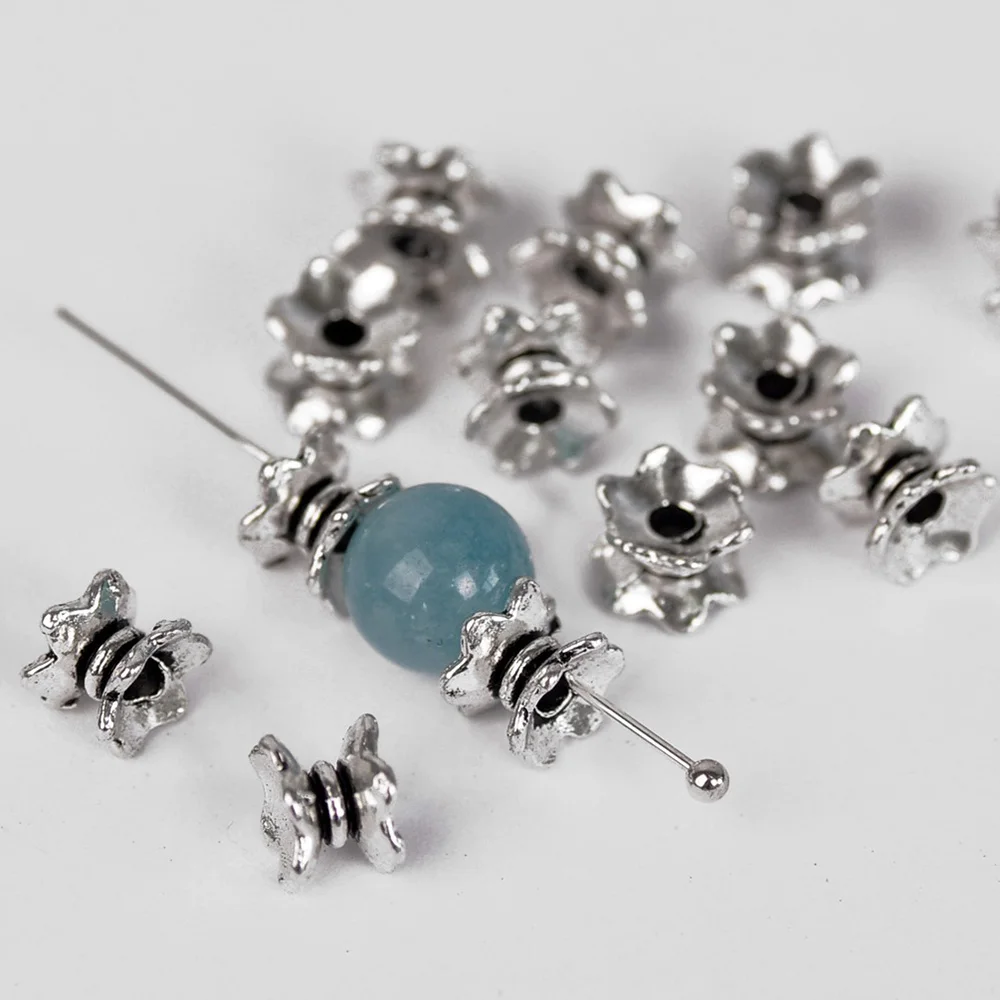 Тибетские Серебряные/антикварные золотые бусины 7x5 мм металлические свободные