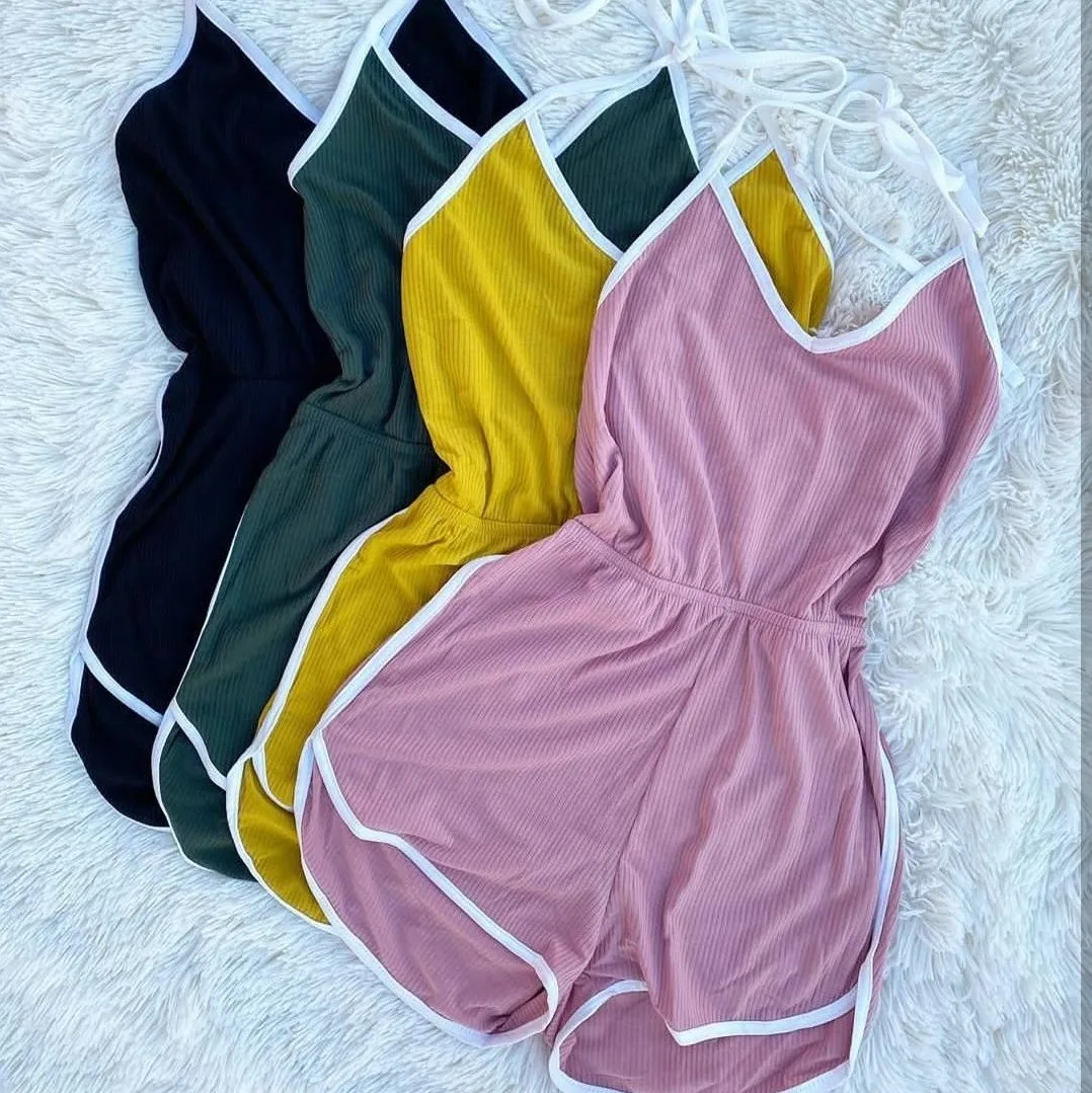 

LALUMAI women's casual Bodysuits Summer contrast color stripe slim bandage Jumpsuit home fitness Jumpsuit top Rompers