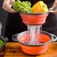 silicone folding colander bowl folding vegetable fruit basket strainer outdoor camping tableware portable camping cookware