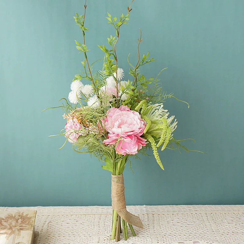 

Peony Lulian Hydrangea Bridal Holding Bouquet Artificial Flowers Fake Flowers Home Wedding Decoration Floral Art Fall Decor